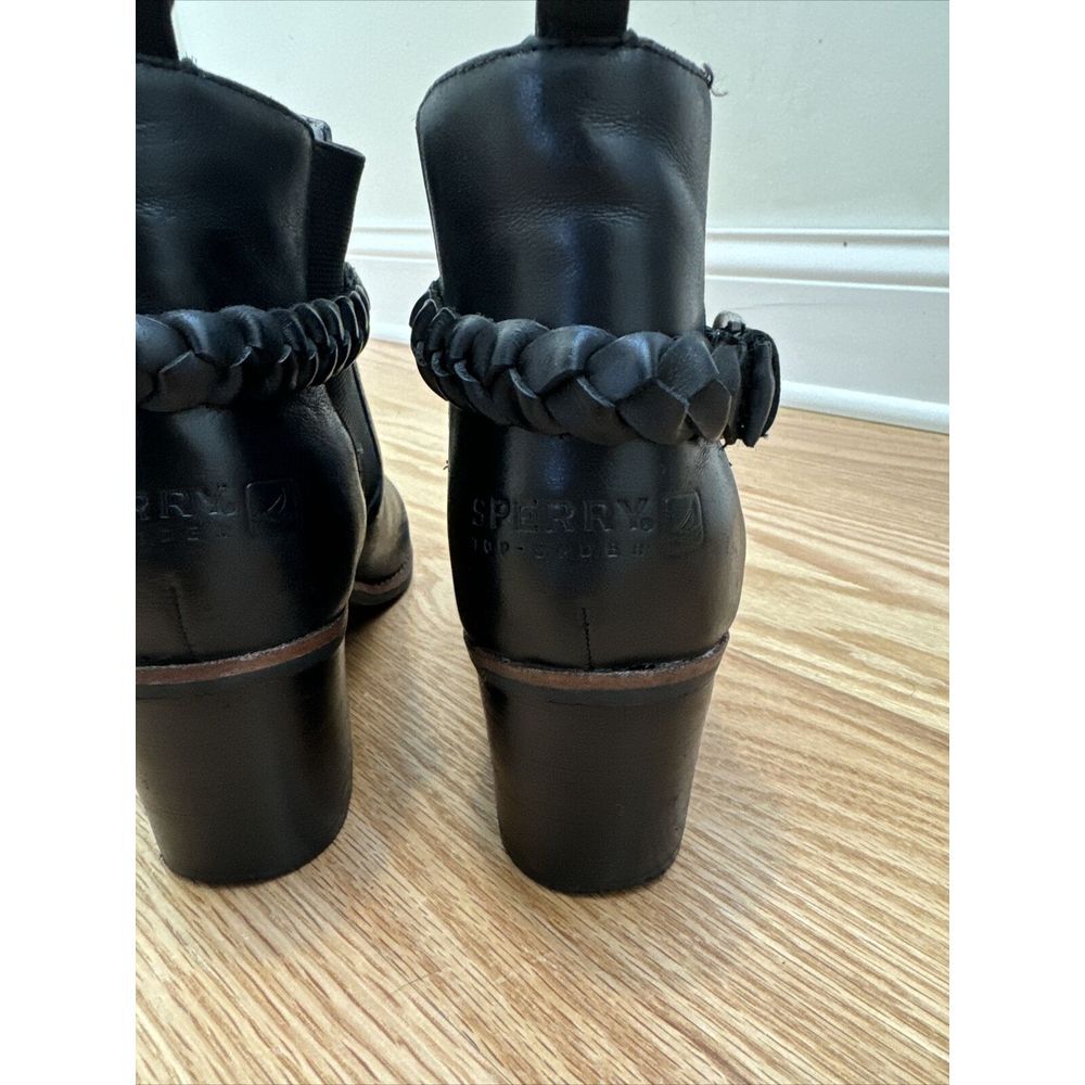Sperry Liberty Chelsea Boots Leather Braided Strap Booties Black Size 8.5 M - Picture 7 of 15
